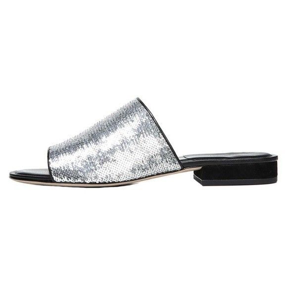 Diane Von Furstenberg Samassi Slide Dressy Sandal Silver Sequence Size 8 - Picture 2 of 4